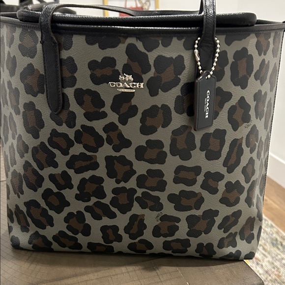 Coach Leopard Print Tote in Black and Brown - Picture 3 of 11